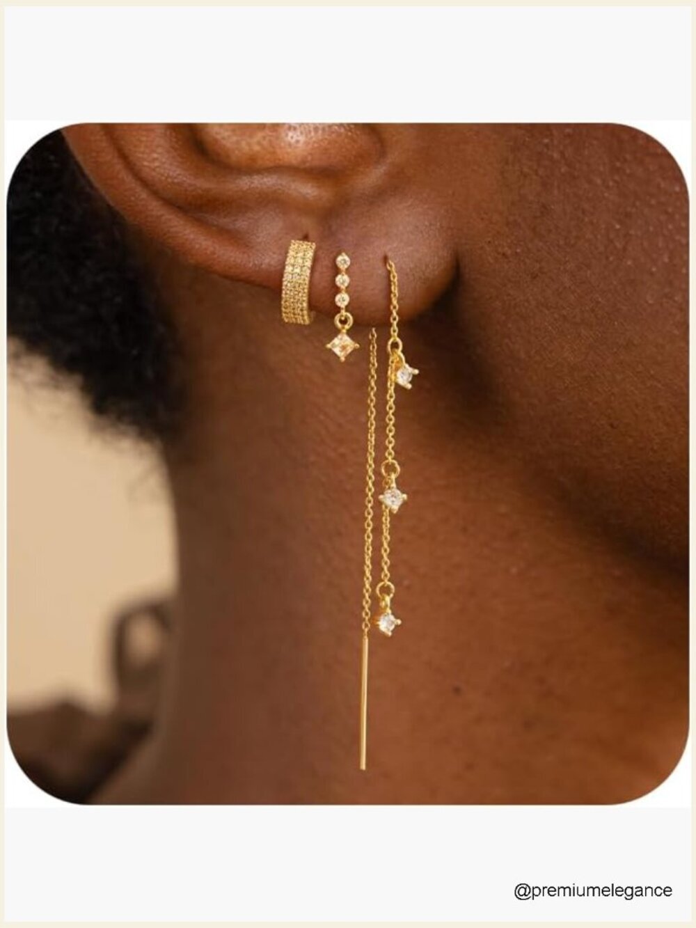 Dainty 14K Gold Plated Chain Earrings Set - Hoop Stud Dangle Threader Earrings